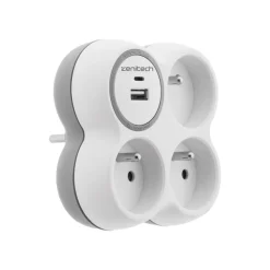 Zenitech - Triplite - 2 Chargeurs USB A+C - 16A+2.1A - Blanc et Gris